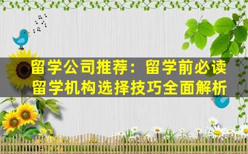 留学公司推荐：留学前必读 留学机构选择技巧全面解析